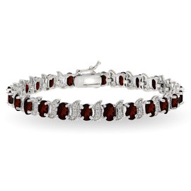B. BRILLIANT Sterling Silver Genuine, Created or Simulated Gemstone Oval & S Tennis Bracelet for Women, Sterling Silver, Garnet
