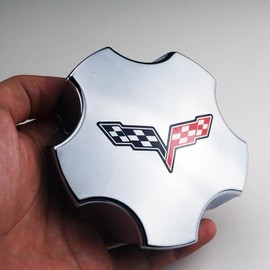 4Pc 2005 2006 2007 Corvette C6 Cross Flag Logo Wheel Center Hub Cap (Chrome Red)