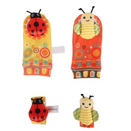 Baby Wrist Rattle Socks Set Soft Cute Cartoon Animal Hand and Foot Rattles for 0 to 1 Years Old Infant Type 3