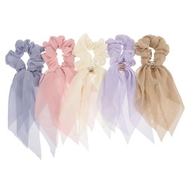 Outanaya 5pcs Embroidered Ribbon Hair Scrunchies for Women Stylish Ponytail Holders Soft Breathable Hair Ties for Various Outfits