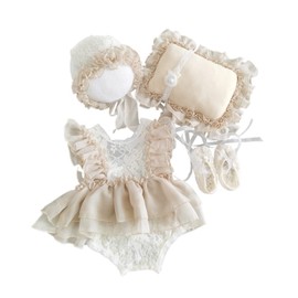 Newborn Lace Romper Baby Girl Photography Props with Headband Lace Costume Bodysuits Outfit for 0-1Month Style 3 Newborn Photography Clothing Props