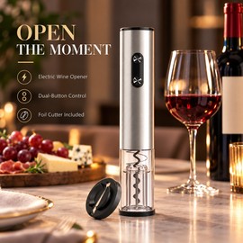 Electric Wine Opener with Foil Cutter LED Light and Dual Button Control Battery Powered Corkscrew for Home Parties and Travel