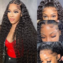 13x4 Lace Front Human Hair Pre Plucked With Baby Hair 180% Density Brazilian Water Wave Human Hair Wig for Women Glueless Curly Frontal Wigs16 Inch