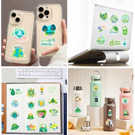 50pcs Environmental Protection Stickers for Girl, Cute Aesthetic Waterproof Vinyl Decal for Kids Teen Adult Student Water Bottle Laptop Phone Scrapbook Skateboard Luggage Notebook Guitar (Earth Day)