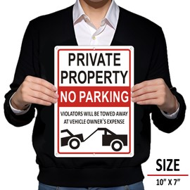 KooMate (2 Pack) Premium Metal No Parking Signs Will Be Towed, 14" x 10" Heavy Duty Aluminum Private Property No Parking Sign, Outdoor Use, Weather Resistant