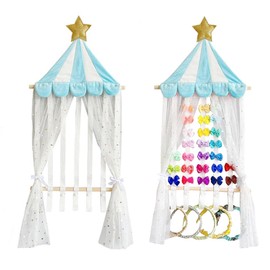 Hair Clips Storage Hanger Hair Bows Holder Wall Hanging Tent-Shaped Bow Holder Hair Accessories Organizer for Hair Clip, Hair Tie, Bow, Nursery Girls Room Decor (Blue)