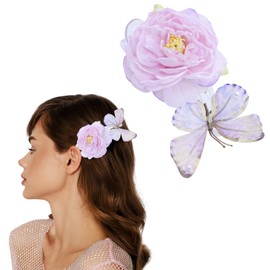 Floral Butterfly Hair Clip 3D Rose Flower Barrettes for Women Vintage Pearl Blue butterfly Hairpin Boho Bridal Styling Clip Hair Accessories for Wedding Resort Prom Headpieces