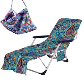 Paisley Beach Chair Cover with Side Pockets Thick and Quick Dry Chaise Lounge Chair Towel Cover for Sun Lounger Pool Sunbathing Garden Beach Hotel No Sliding