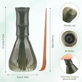 2-Pack EukyPlace Matcha Whisks, Reusable and Easy to Clean, 80-Tooth Matcha Whisk Set, Edible Resin, with a Tea Plucker, for Breakfast, Suitable for Tea Lovers, Friends, Family (Mottled Green)