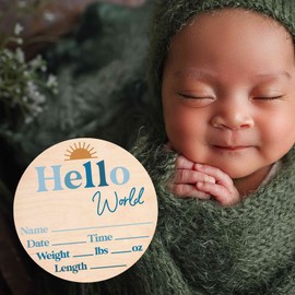 Hello World Newborn Sign - Baby Name Birth Announcement Plaque for Hospital - Photo Prop - Nursery Decor - Shower Gift