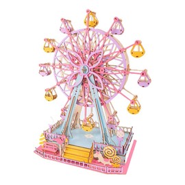 Wooden 3D Puzzles for Adults Log Cabin DIY Wood Miniature House Building Model Kits for Teens Little House 3D Assembly Puzzle Toys (Ferris Wheel 3D Puzzle)