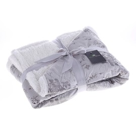 Legacy Decor Sherpa and Micro Fur Floral Embossed Throw Blanket Grey Color