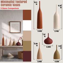 DecoVlog Ceramic Vases, 7.87 Inch Tall Modern Boho Vases, Matte Minimalist Decorative Vases for Home Decor, Centerpiece, Living Room, Bookshelf and Entryway Table, Matte Burgundy