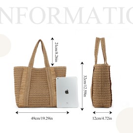Jywmsc Straw Beach Bags for Women, Summer Large Woven Shoulder Handbag, Beach Tote Straw Bag for Summer Holidays, khaki