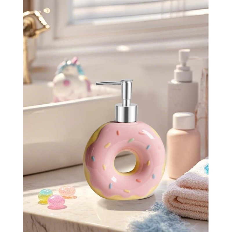 123Arts Doughnut Soap Dispenser Lotion Bottle Ceramic Liquid Dispenser for