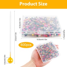 600Pcs Sewing Pins Straight Pearlized Ball Head Quilting Pins 38mm Multicolor Stick Pin Dressmaking Needles Sharp Ends for Fabrics Scarf Quilting Crafts DIY Decoration