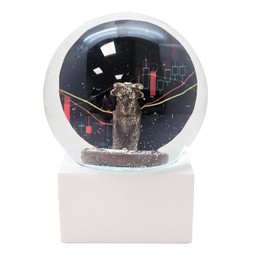 10009 Bull & Bear Snow Globe | White Square Base | Gift Idea Börsians | Paperweight for Traders | Height: 12 cm W: 10 cm
