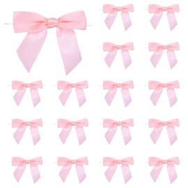 MECCANIXITY 50 Pcs Pre-Tied Bows Satin Ribbon Bows 3.5" Twist Ties Gift Bows for Craft DIY Candy Bags Christmas Wedding Decor Party Treat Bags Pink