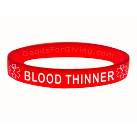 Blood Thinner ID Bracelet Wristband - Red - 8 Inches - Standard