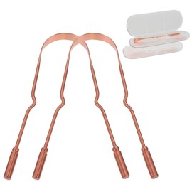 Paquete de 2 Raspador de lengua con estuche de viaje, 100% cobre puro, limpiador de lengua para eliminar el mal aliento, fácil de limpiar, reutilizable para adultos para viajes a casa (Bronce)