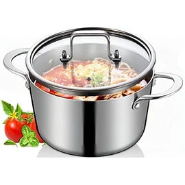 LOLYKITCH Tri-Ply Stainless Steel 3-QT Stockpot with Tempered Glass Lid, Ergonomic Handel, Compatible with All Stove Tops Oven Safe