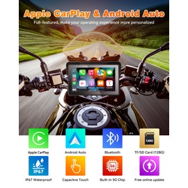 YHTIMIOX Motorcycle CarPlay Screen, 7 Inch Waterproof Touchscreen, Portable Carplay & Android Auto GPS Navigation Screen for Motorbike,Support Dual Bluetooth, Car GPS, Siri, G00gle Assistant, TF-128G