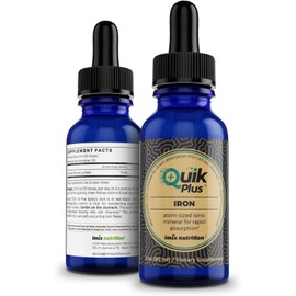 QuikPlus Iron Ionic Liquid Mineral Supplement for Hemoglobin & Ferritin – High Absorption Iron Supplement for Adults – Vegan, Gluten-Free, All Natural – 2 oz Bottle