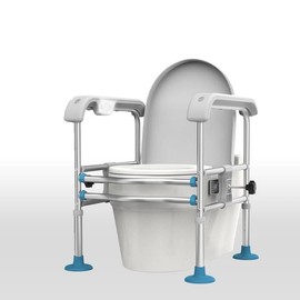 EldHilfe Toilet Safety Handrail for Elderly with Sensor Light, Toilet Safety Rails, Toilet Rails for Seniors, Toilet Standing Assistance for Different Toilets,Give Storage Bag(Grey-Blue)