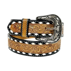 Affilare Unisex Western Genuine Leather Tooled Belt with White Buckstitch 30IS001-34