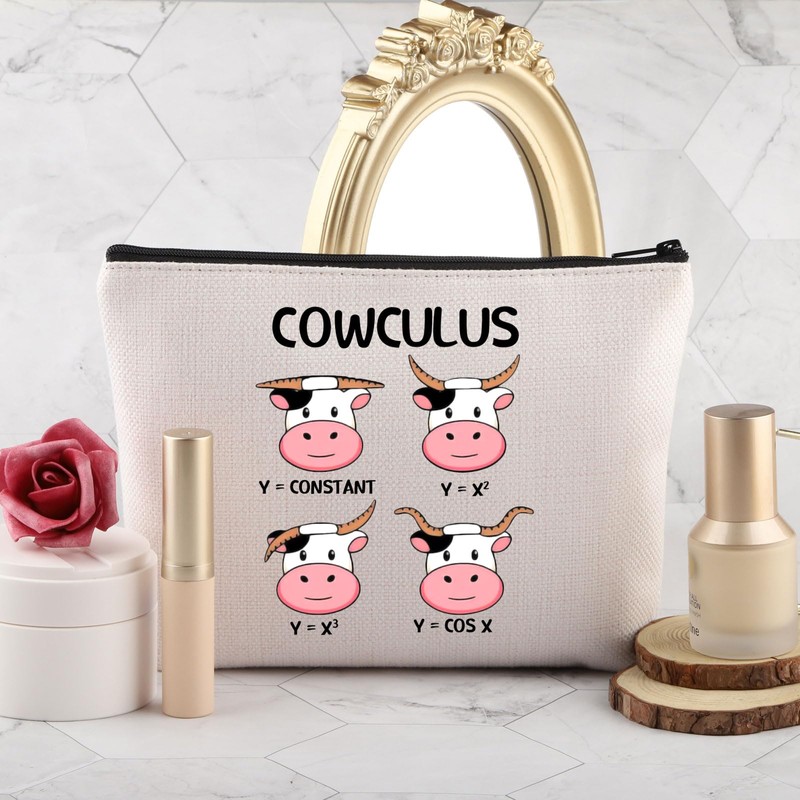 PLITI Funny Math Teacher Gifts Cow Lover Makeup Bag Mathematics