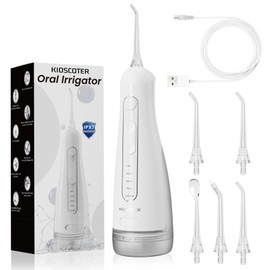 KIDSCOTER Water Flosser for Teeth with Detachable Washable Tank, 5 Modes Rechargeable Cordless Oral Irrigator, 300ml Portable Dental Flosser, IPX7 Waterproof for Home & Travel, White