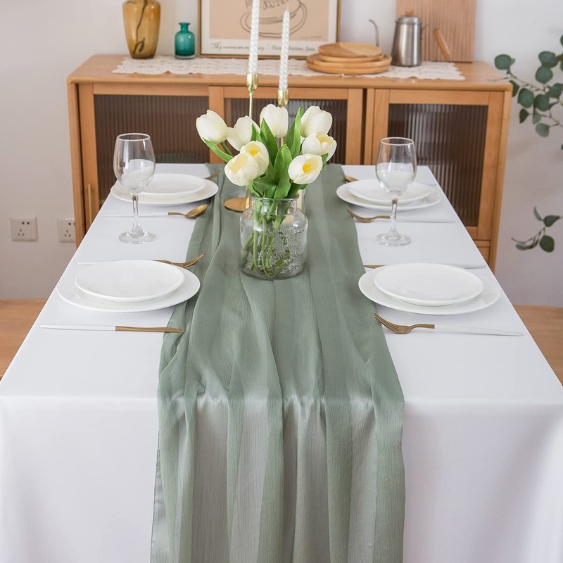 Chuqing Chiffon Table Runner, Green, 70 cm x 3 m,