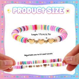 24 Pcs Colorful Kids Friendship Bracelet Set Heart Adjustable Bracelets Surfer Bracelets Stretch Beaded Bracelet for Girls Women Back to School Tween Girl Party Favors Over 3 Years Old