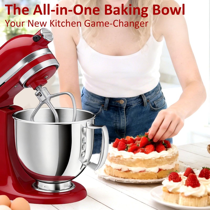 5QT Stainless Steel Mixer Bowl Compatible with KitchenAid Bowls for