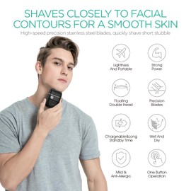 VOYOR - Afeitadora de aluminio, mini afeitadoras USB para hombres, recargables, eléctricas en húmedo y seco, para hombres, con sistema de fácil limpieza, multifunción, portátil, afeitadora de viaje, ER300 (negro)