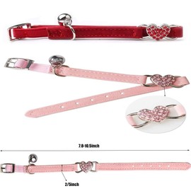 Lovely Kitten Collar, Cat Collar with Bell and Elastic Strap (Lovely heart-Pink+Red)