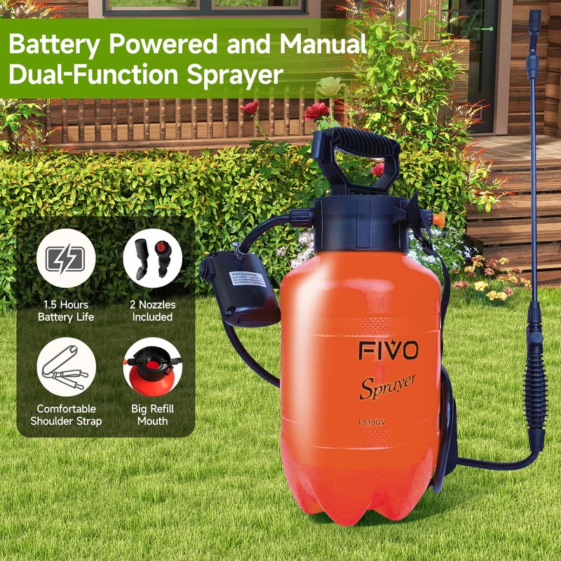 Battery Powered and Manual Sprayer (Dual Function) for Yard, Garden