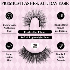 CALAILIS False Eyelashes Natural Look Fake Lashes 20 Pairs 4 Styles Wispy Fluffy False Lashes Faux Mink Fake Eyelashes Cat Eye Lashes Soft and Reusable Strip Lashes (HS06)