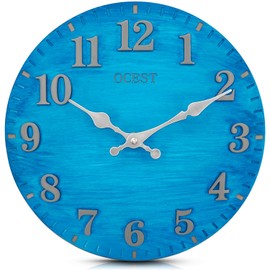 OCEST 12 Inch Indoor Outdoor Clock, Waterproof Resin Outdoor Wall Clock, Silent Non-Ticking Battery Operated Decor for Garden Pool Patio (Blue)