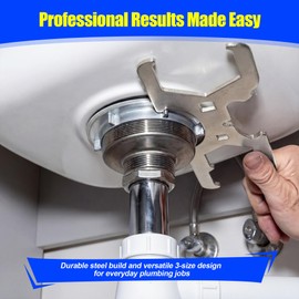 Feekoon 3 Way Sink Strainer Wrench, Basket Strainer Wrench with Sliding Handle, Multifunction Plumber's Tool Fits 1-3/4", 2", 2-1/2" Nuts for Installing and Locking Sink Nuts