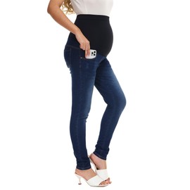 HOFISH Women's Support Skinny Jeans Over The Belly Utimate Comfort Stretchy Pregnancy Denim Pants Deepblue M