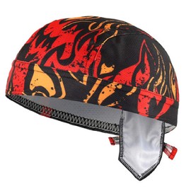 Red Black Orange Flames Moisture Wicking Micro Fiber Dry Fit Head Wrap Biker Hat Durag Skull Cap Stretch