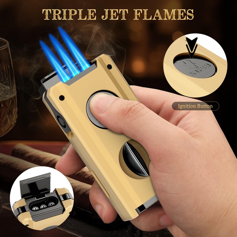 XIFEI Cigar Lighter, 5-in-1 Multifunctional Torch Lighter with Cigar Cutter,