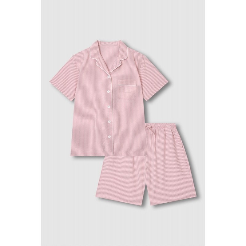JAJU [JAJU] Women's Seersucker 5-Part Pajama Set_Dark Pink