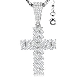 XINGSIAL Moissanite Cross Men Necklace,Large Simulated Diamond Hiphop Pendant,S925 Silver Diamond Crucifix Pendant Hiphop Jewelry for Men Women Rapper