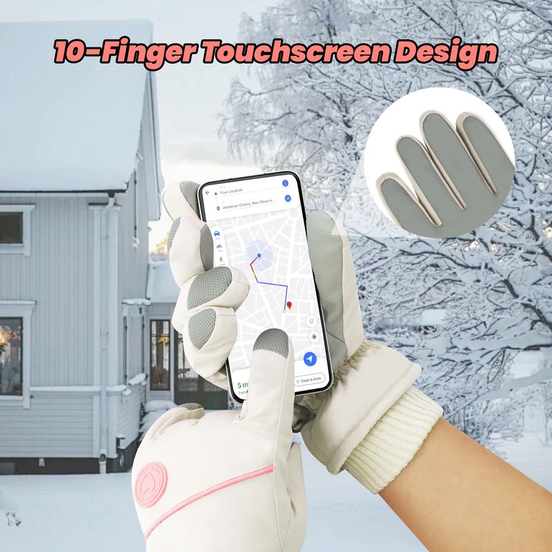 Feelorna Ski Gloves for Women, Winter Touchscreen Waterproof Warm Snow