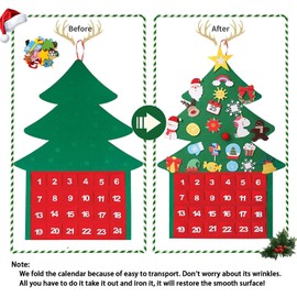 Felt Christmas Tree with Advent Calendar 2024 New 24 Days Countdown to Christmas DIY Hanging Pendant Creative Xmas Tree Ornaments for Wall Kids Toddlers Christmas Decoration