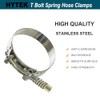 HYTEK T-Bolt Spring Hose Clamps, 2 Pack Stainless Steel Adjustable