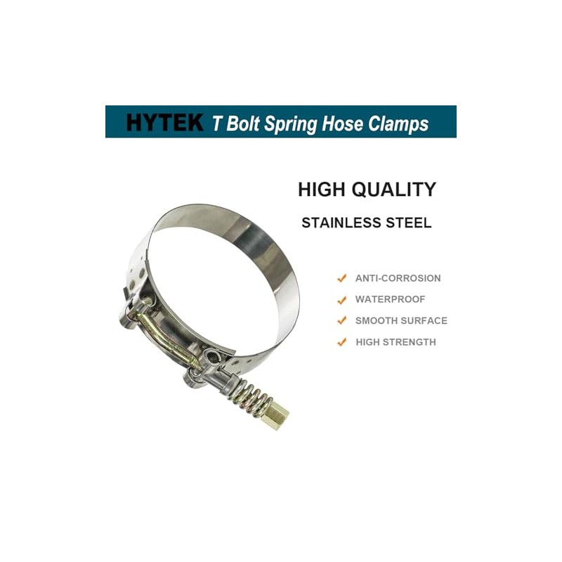 HYTEK T-Bolt Spring Hose Clamps, 2 Pack Stainless Steel Adjustable