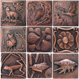 GME COPPER 4" x 4" x 3/8" DECORATIVE WALL TILE (9 DESIGNS) - Heron (082)
